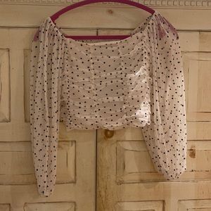 Bershka black and white polka dot top